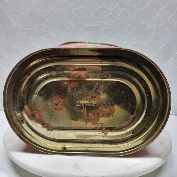 VTG Harvell Tolled Metal Trash Can 12" Red Floral Painted Oval MCM Wastebasket - Picture 3 of 16